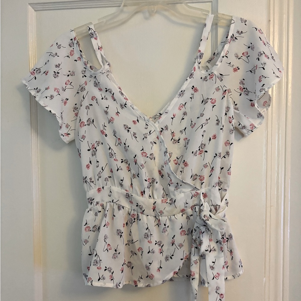 Sienna Sky Floral Wrap Blouse - White and Pink